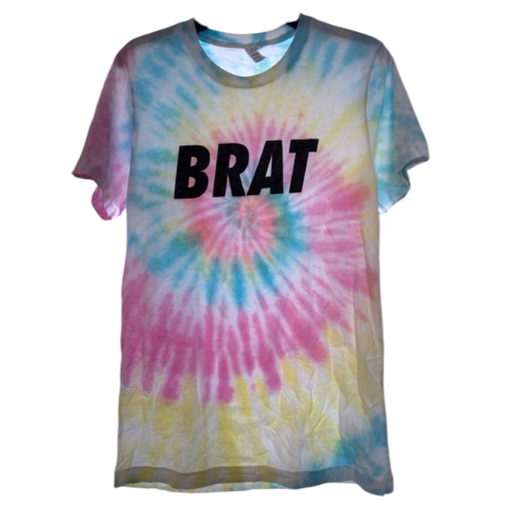 NanaMacs graphic top "Brat" Spiral Tie Dye T-Shirt (Pastel) Bella canvas